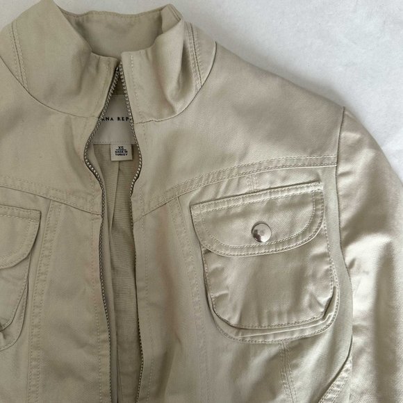 Banana Republic cream cotton Utility Biker Jacket Bomber SS04 - Picture 3 of 8